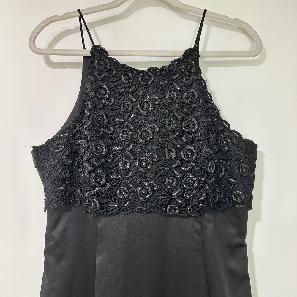 Vintage 90s Betsy & Adam Black Sequin Soutache Formal Maxi Dress Size 14 S USA